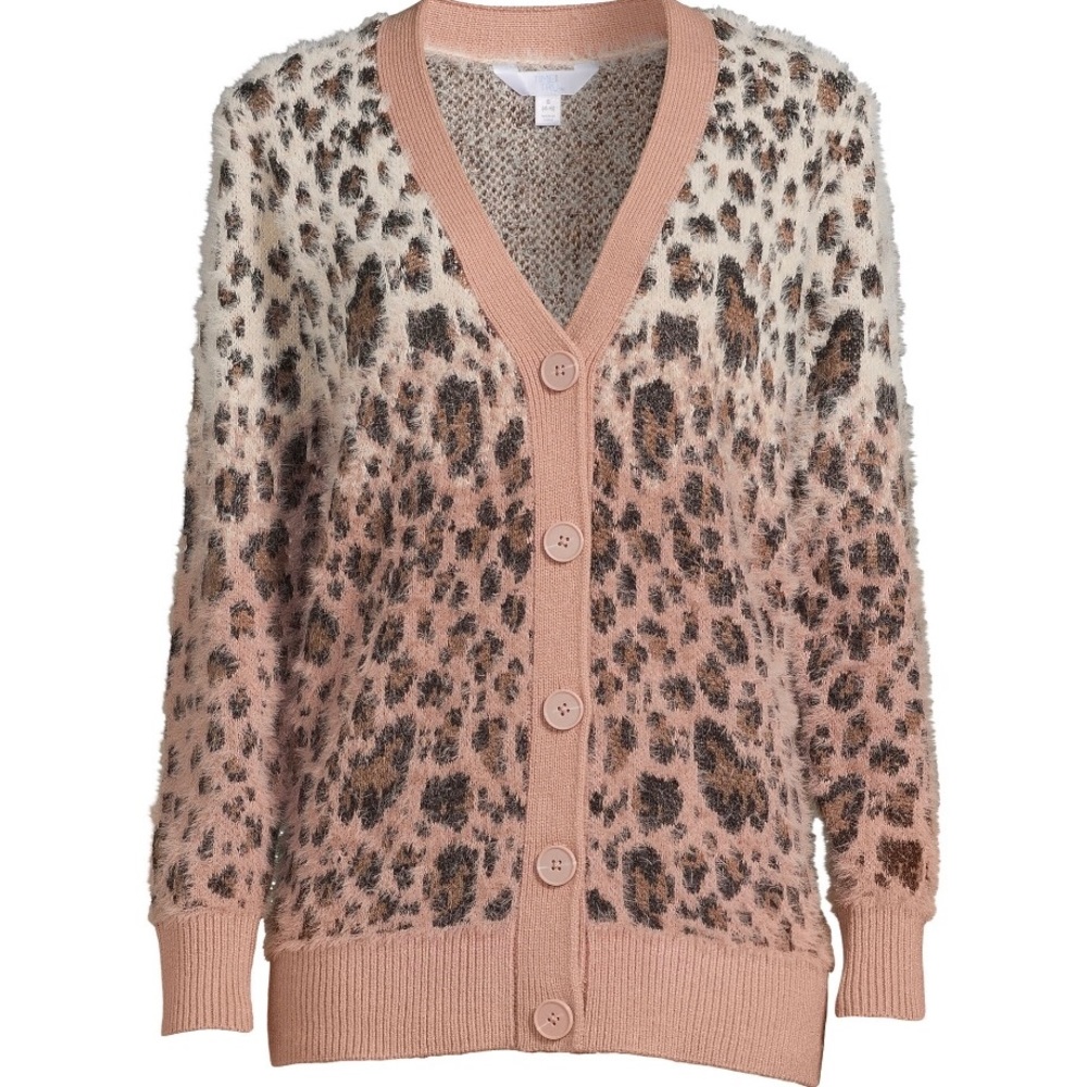 TIME and TRU Womens Cardigan Size Medium 8-10 Eyelash Knit Salmon Black New